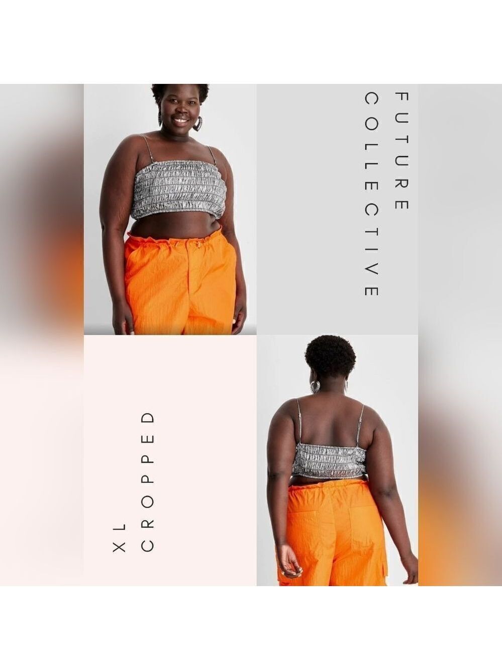 Future Collective Silver Smocked Crop Top Large